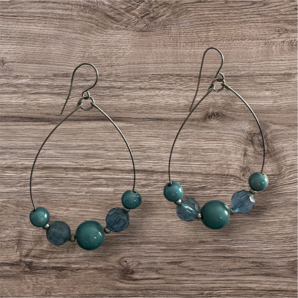 Teal Beaded Hoop Earrings - Women's Jewelry